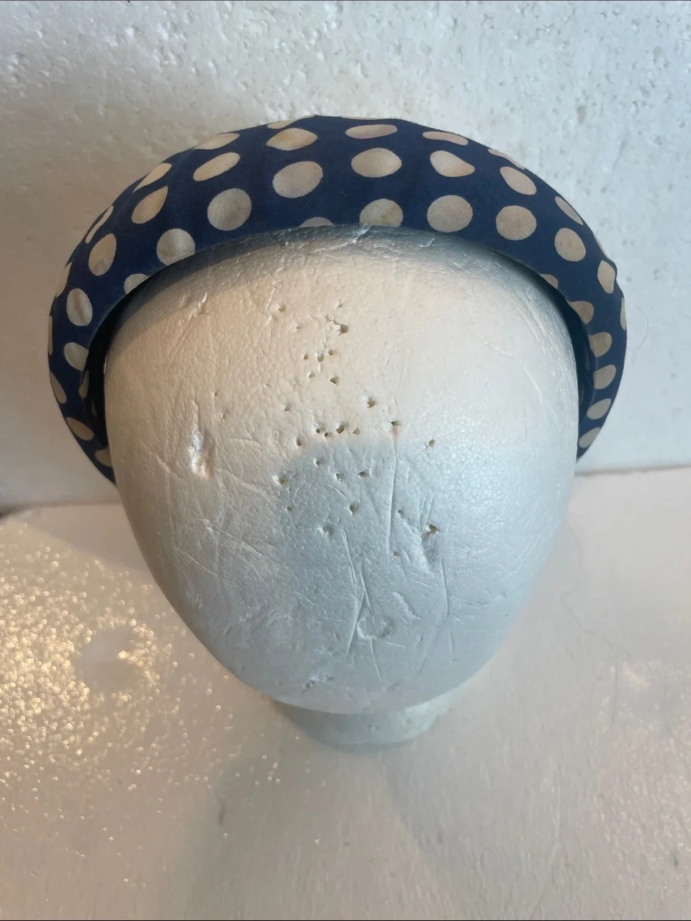 vintage 90s wide padded navy blue white fabric headband one size fits most